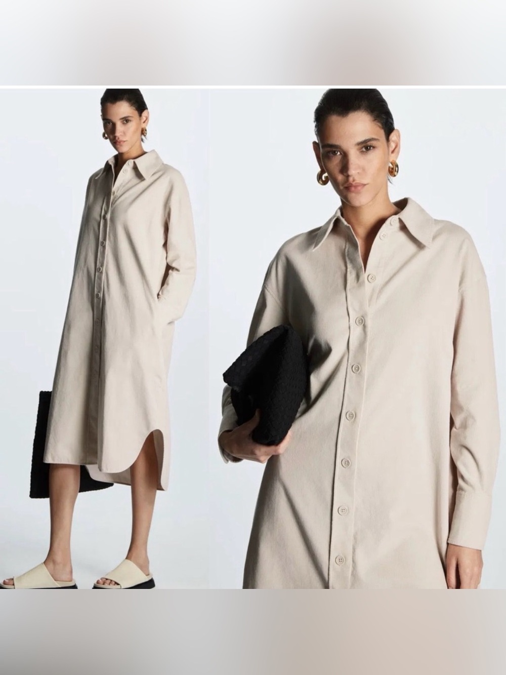 COS Corduroy Shirt Midi Dress Sz 4 in Beige Cream